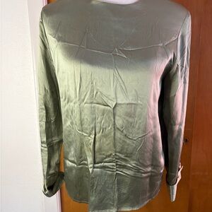 Valerie Stevens 100% Silk Olive Green Blouse Size 6